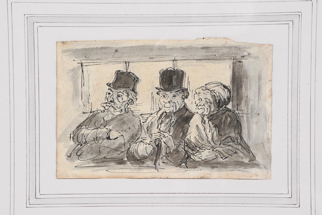 Honore Daumier, Attributed, "First Class Coach" pen/ink (1 of 3)