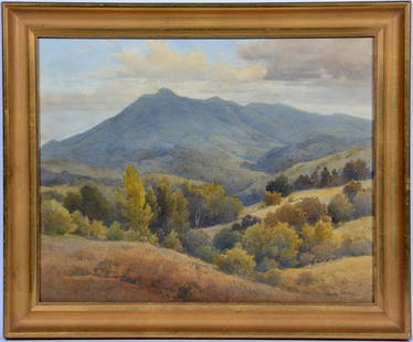 Percy Gray Watercolor, Mt Tamalpais, Marin Co., CA.: Percy Gray (1869-1952), Watercolor, Mt Tamalpais, Marin Co., CA., signed lower right. Sight: 15 3/4" x 19 3/4"; Frame:19 3/4" x 23 3/4". Very good condition.