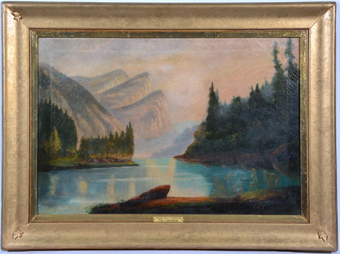 W. G. Carlisle, 1911, "Three Bros. Yosemite", oil: W. G. Carlisle, 1911, "Three Bros. Yosemite", oil on canvas, signed and dated 1911 lower right, 21 1/4" x 31 1/4"; Frame: 28 1/2" x 38 3/4" Good original condition with old patch repair verso as shown