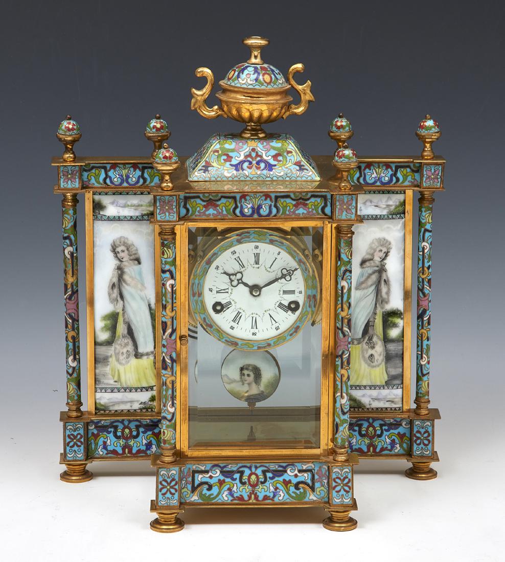 French champleve enameled brass mantle clock (1 of 2)