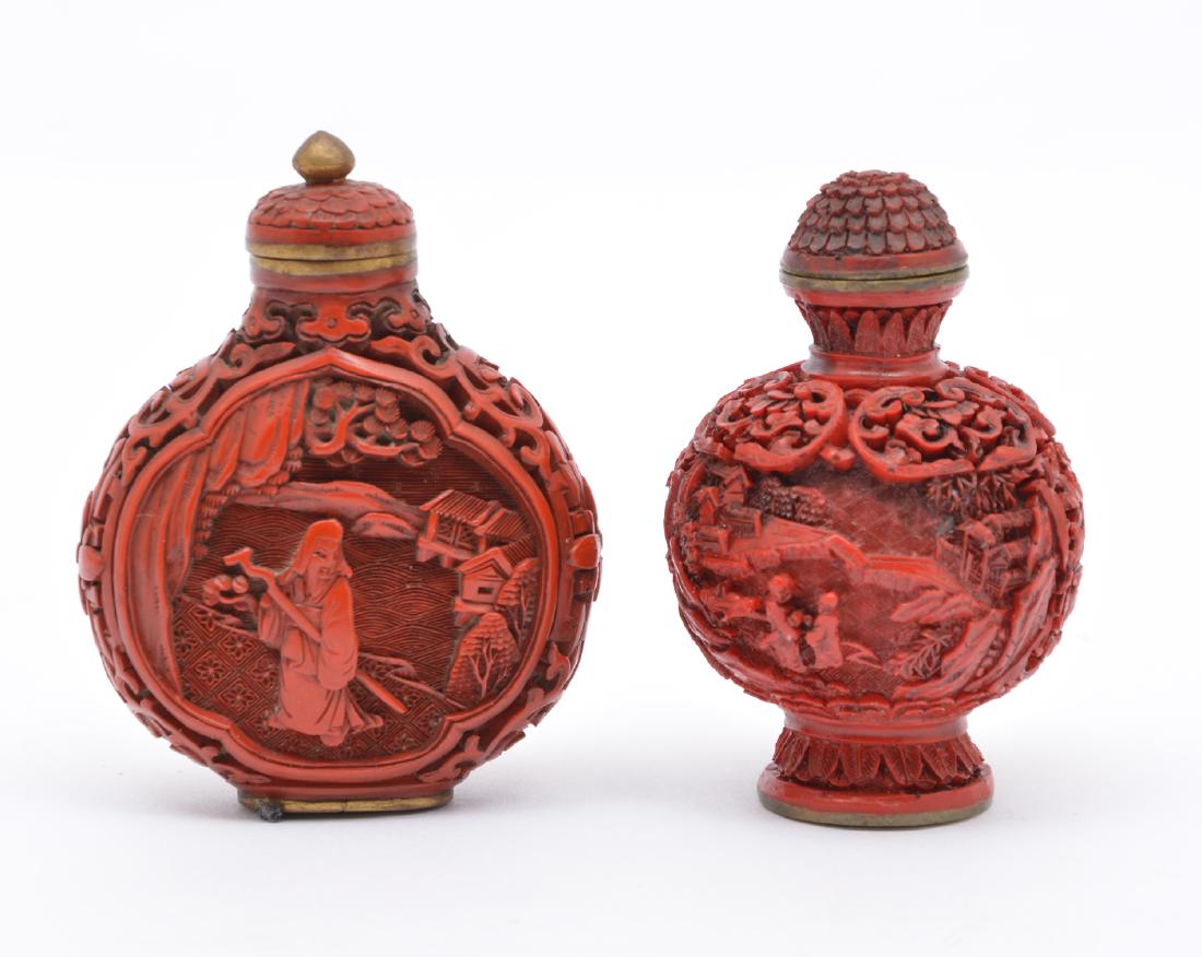 Grouping of 2 Cinnabar Snuff Bottles (1 of 4)