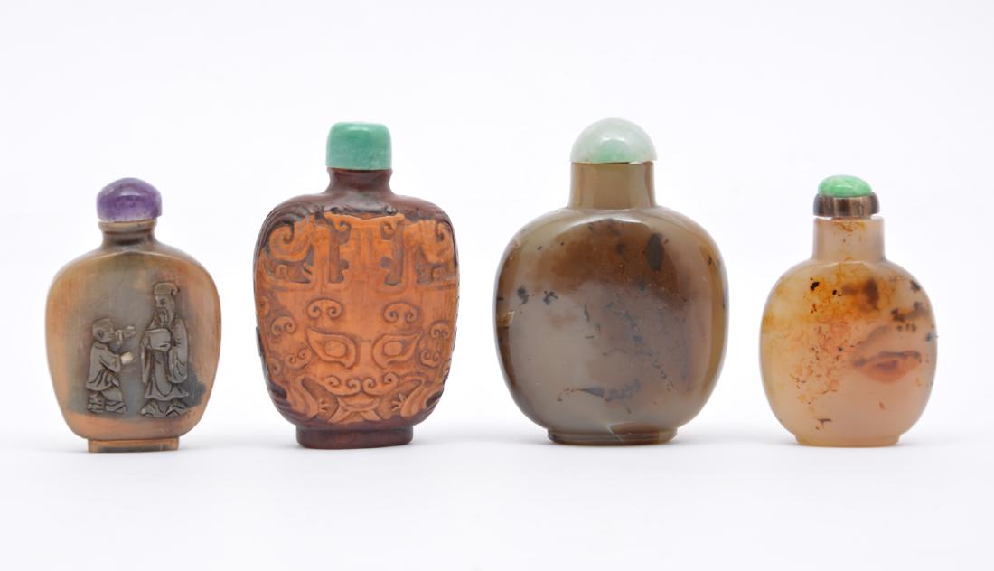 Grouping of 4 Snuff Bottles, agate, hardstone, etc. (1 of 2)