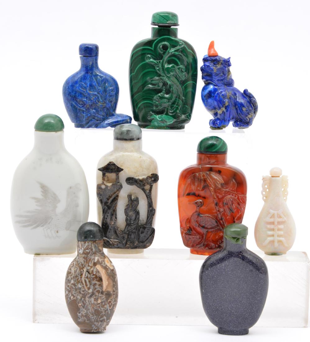 Grouping of 9 Various Snuff Bottles (1 of 4)