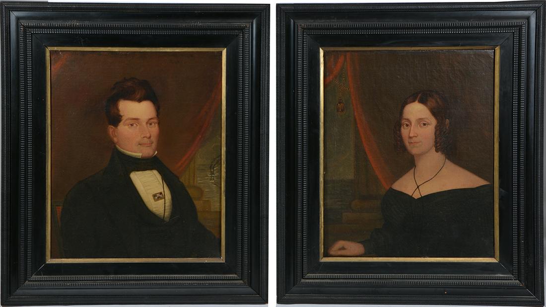 Pair of American School Portraits, 19th c, Ship Captain (1 of 6)