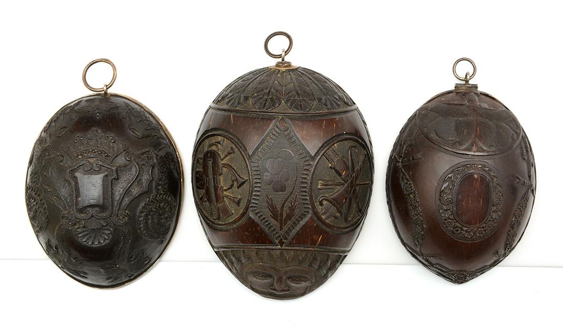 3 Coconut Shell Carvings including musical (1 of 2)