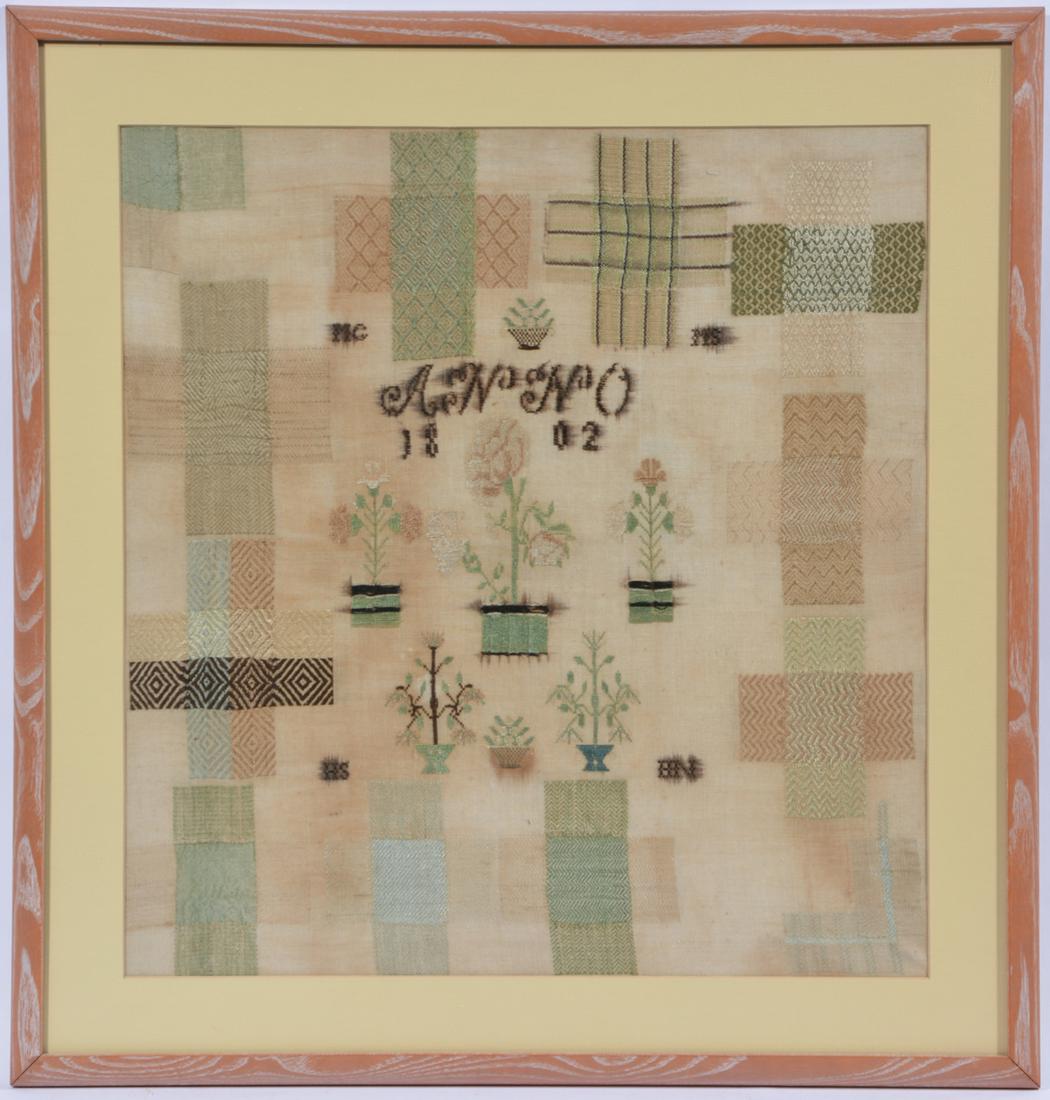 Dutch Sampler Dated 1802 with initials at 4 corners. (1 of 2)