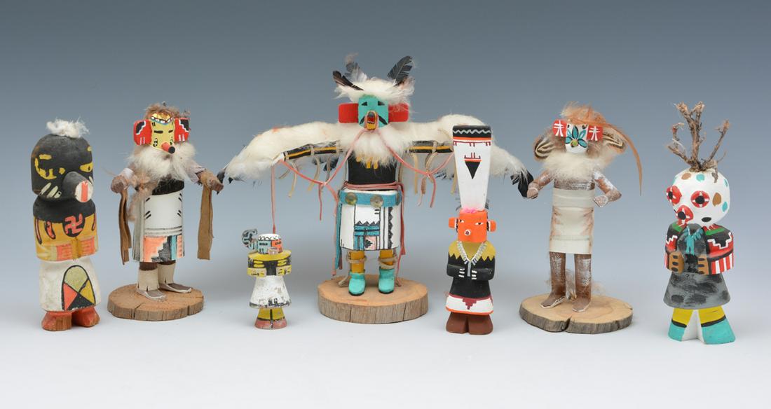 Grouping of 7 Native American Kachina dolls. (1 of 2)