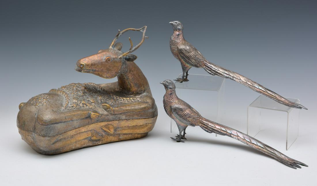 Reclining Silver Plate Deer & W.B. Mfg. Co. Pheasants (1 of 3)