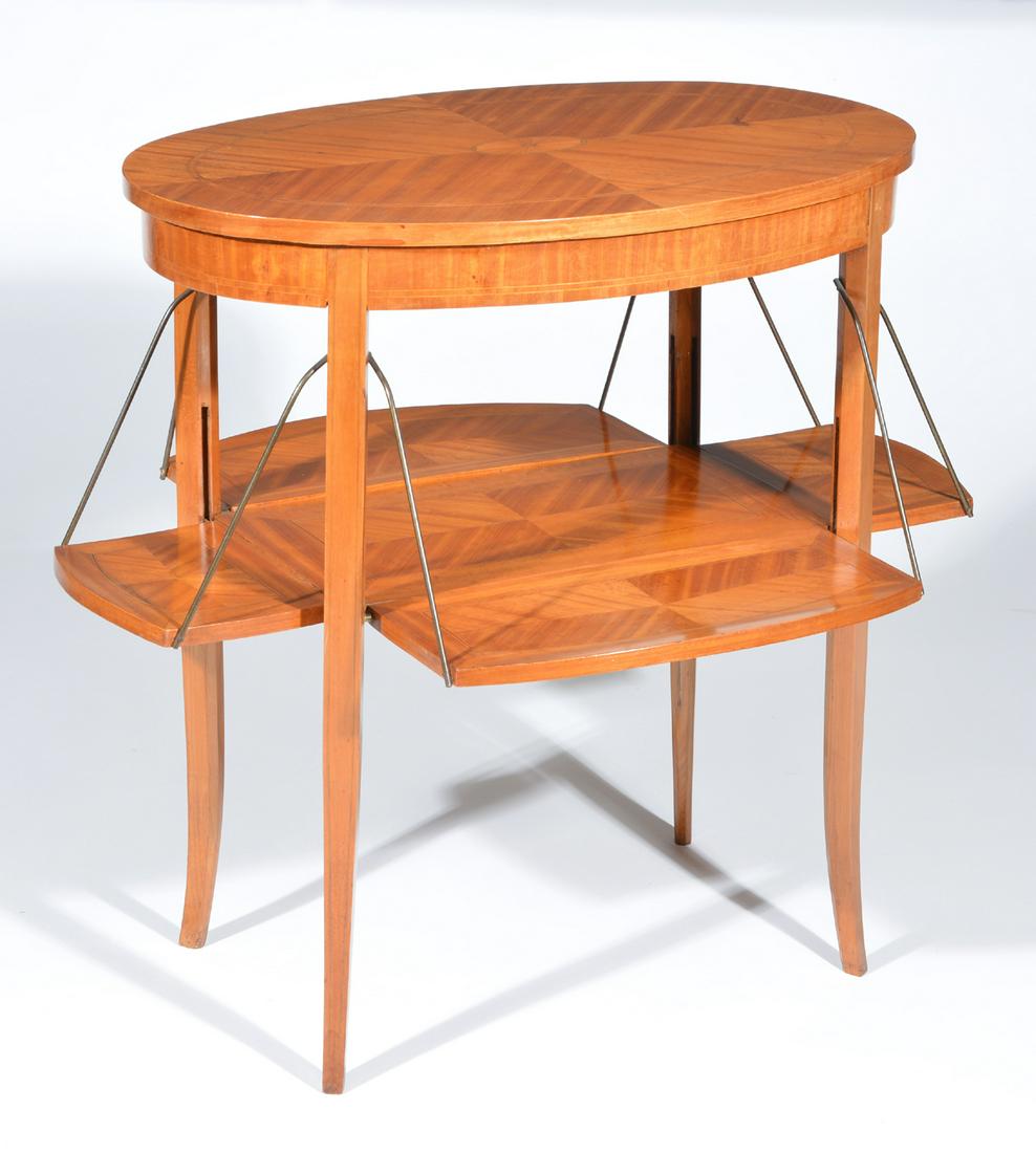 Unusual Inlaid Side Table with 4 drop down shelves (1 of 2)