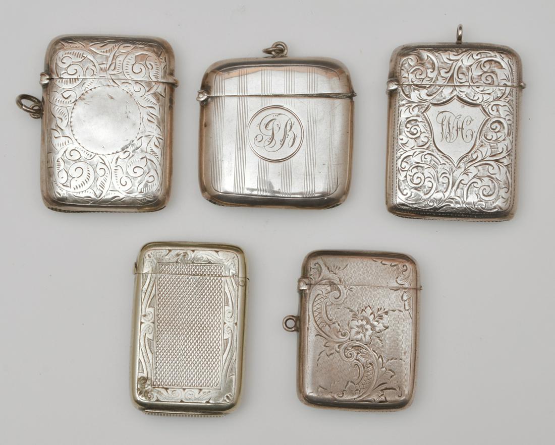 5 Silver Match Safes. 4 are English (1 of 2)