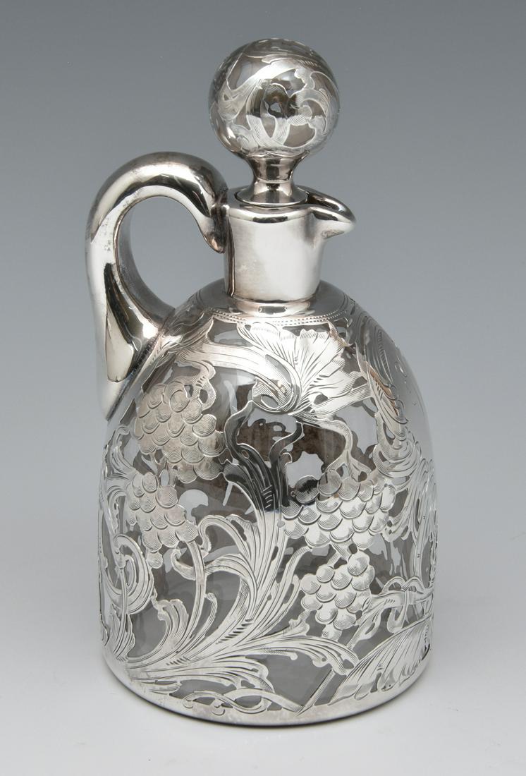 Silver Overlay Crystal Ewer with stopper (1 of 4)