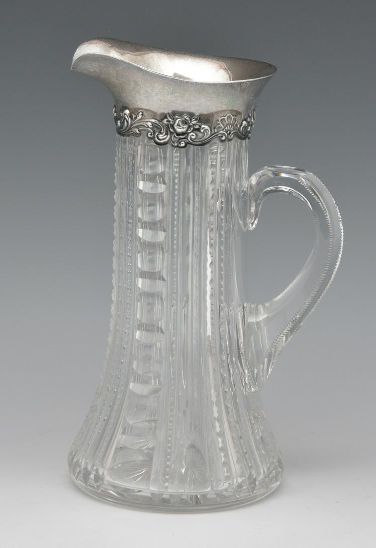 Cut Crystal Ewer Gorham Sterling Silver Rim, 9 3/8" (1 of 4)