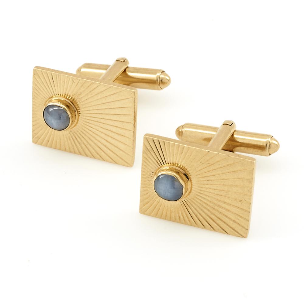 14k Yellow gold blue star sapphire cufflinks (1 of 1)