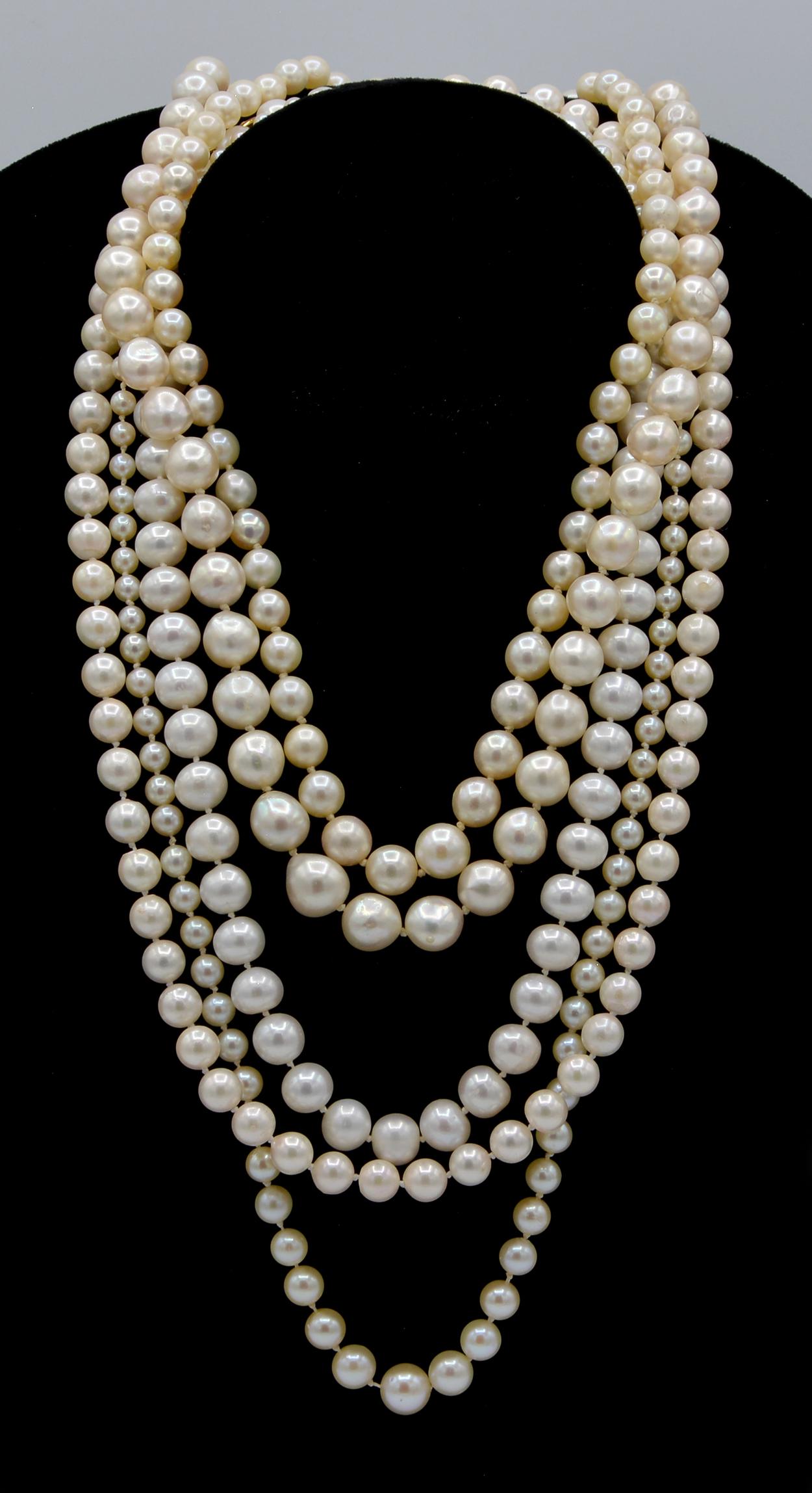 Lot: Five pearl necklaces including 18k, 14k & sterling (1 of 1)
