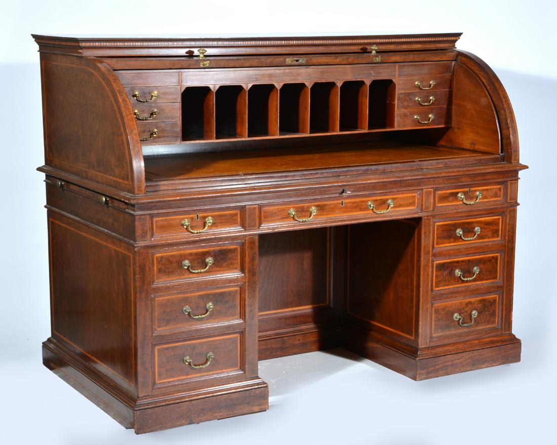 English Barrel Roll Desk with Inlay, 19th c. (1 of 4)