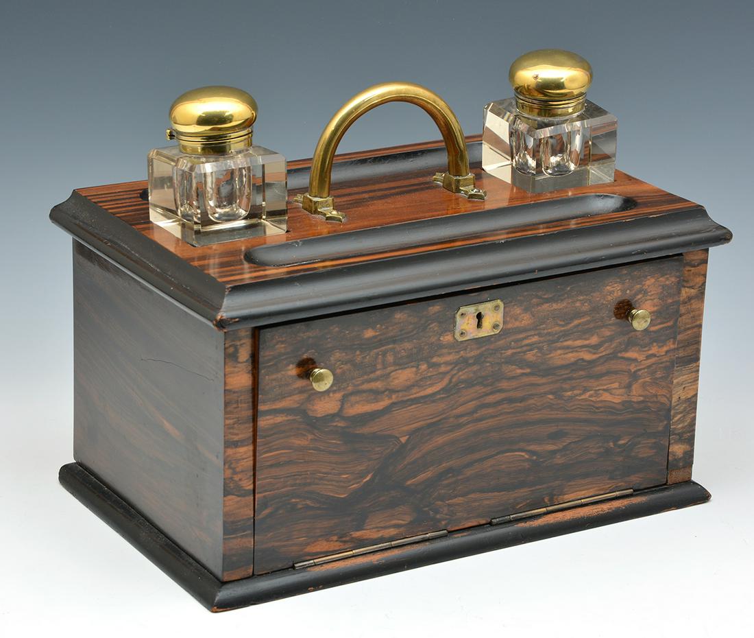 Zebra Wood Desk Set, drop down stationary/ letter box (1 of 2)