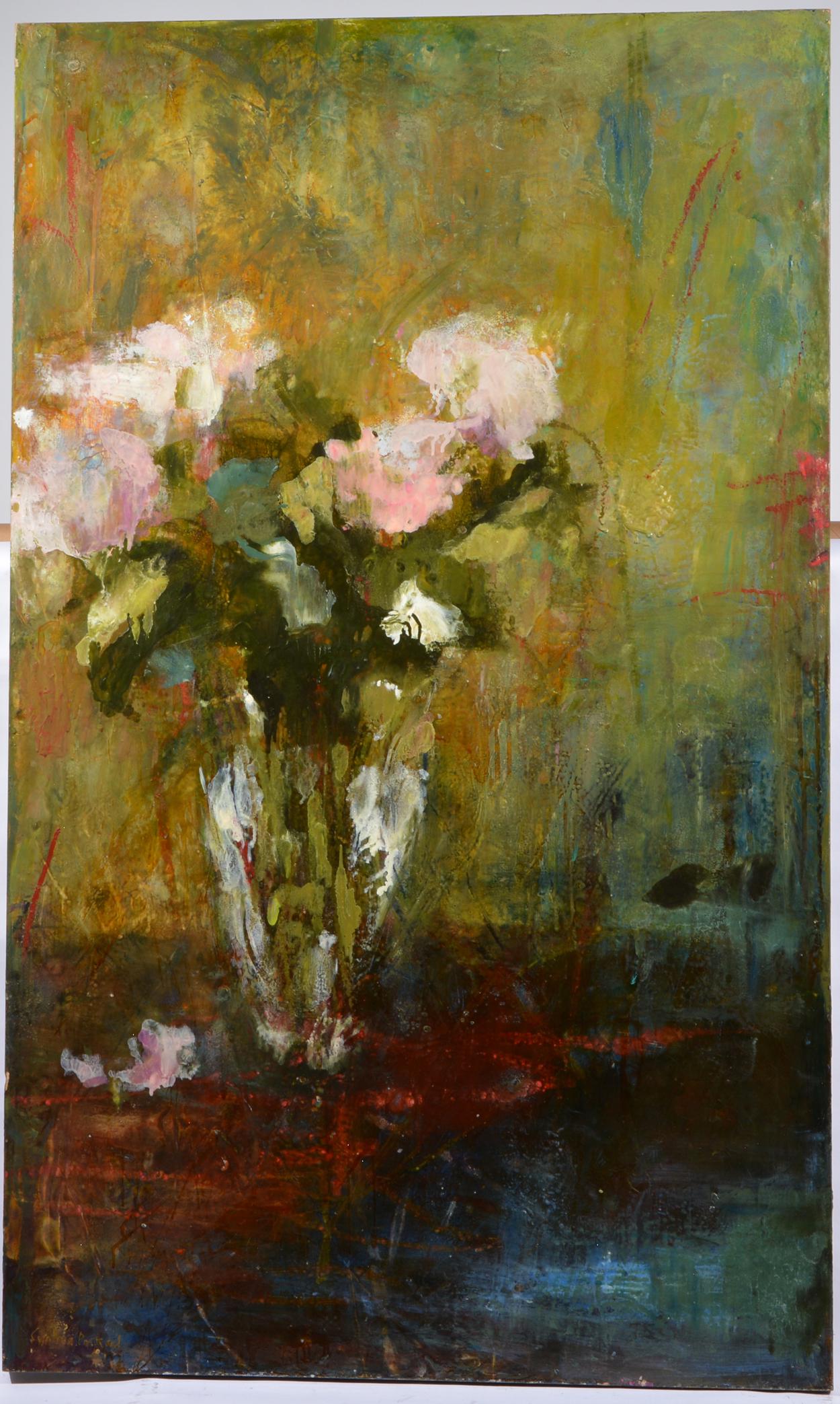 Cynthia Packard (Am, b. 1957), Peonies, Acrylic, Crayon (1 of 4)
