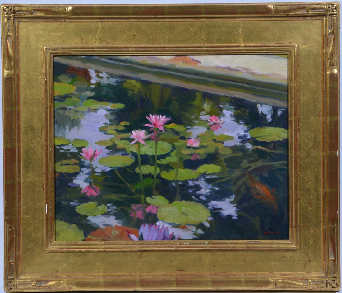 Gregory Hull (Am, b. 1950), "Lilies and Koi, 1997", o/c (1 of 4)