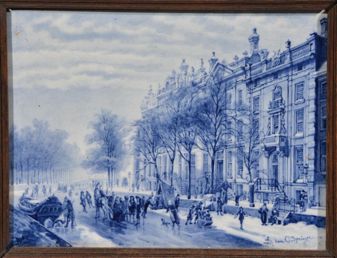 Delft Wall Plaque, Cornelius Springer, Winter Scene (1 of 6)