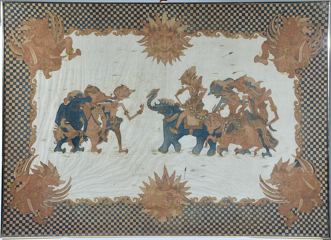 Framed Batik with mythical figures. (1 of 3)