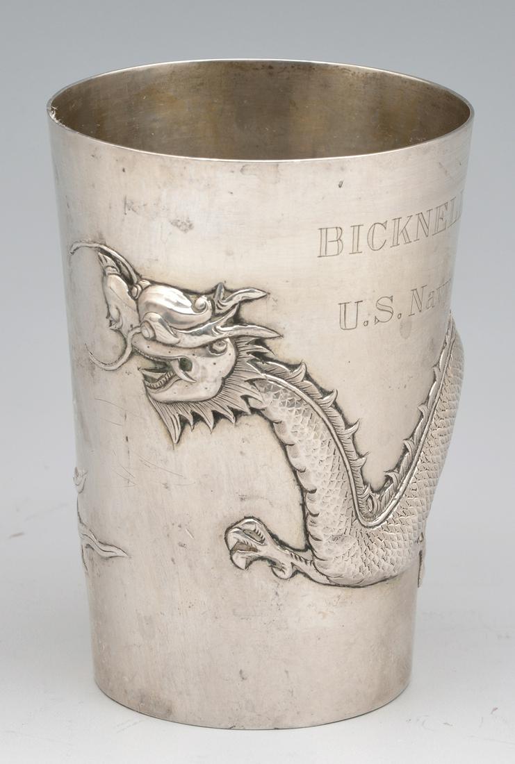 Chinese Export Silver Dragon Motif Cup, Luen Wo (1 of 4)