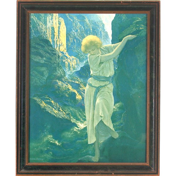 Maxfield Parrish Print, The Canyon: PRINT. Maxfield Parrish, The Canyon, print, copyright Reinthal & Newman N.Y. lower left, 14 1/2" x 11 1/2" viewed, good condition.