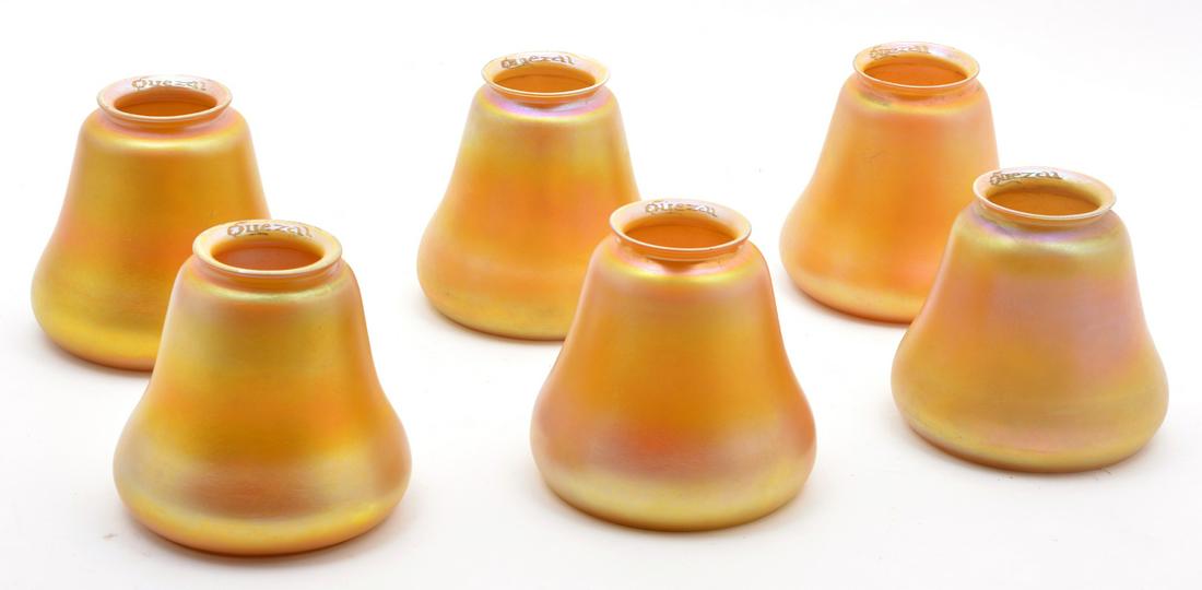 Set of 6 Iridescent Quezal Shades, all signed (1 of 3)