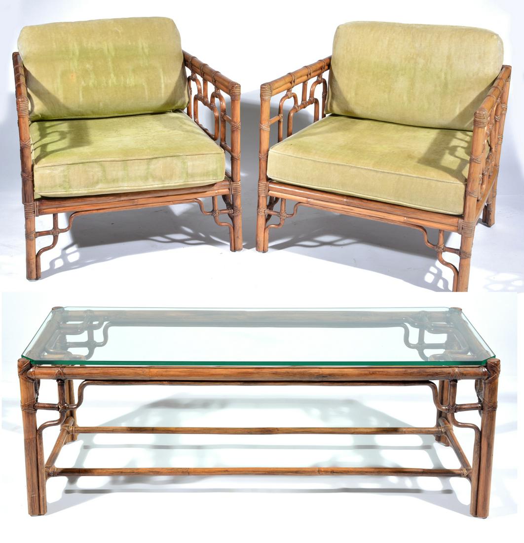 Pair of McGuire Armchairs with matching Coffee table. (1 of 4)