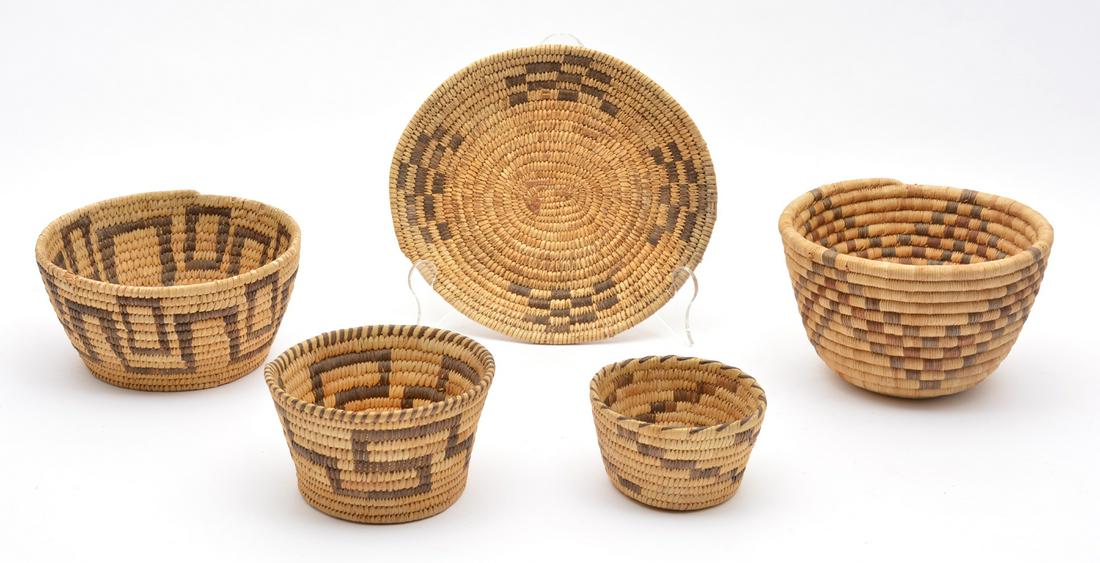 Grouping of 5 Native American Coiled Baskets (1 of 2)