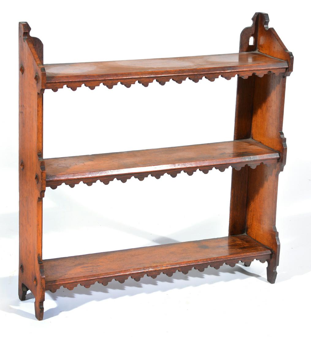 Oak Three Tier Wall Shelf with cut out detail. (1 of 2)