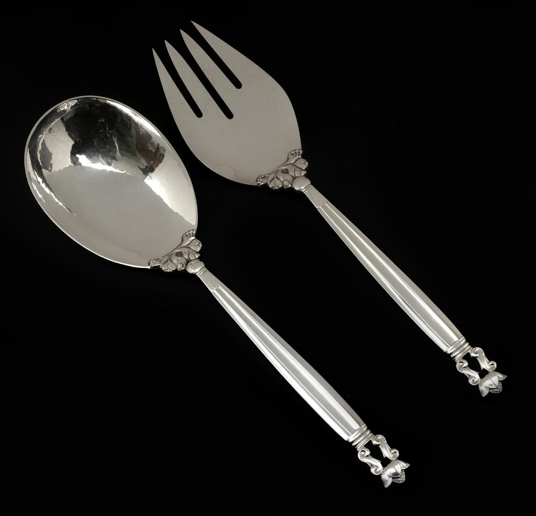 Georg Jensen sterling silver salad set, Acorn pattern (1 of 2)