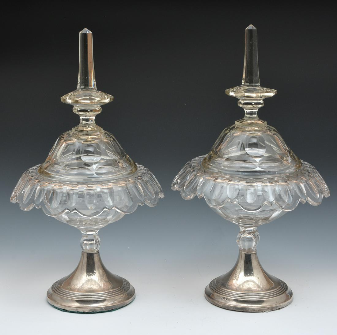 Pair of Dutch silver mounted cut glass lidded compotes (1 of 3)