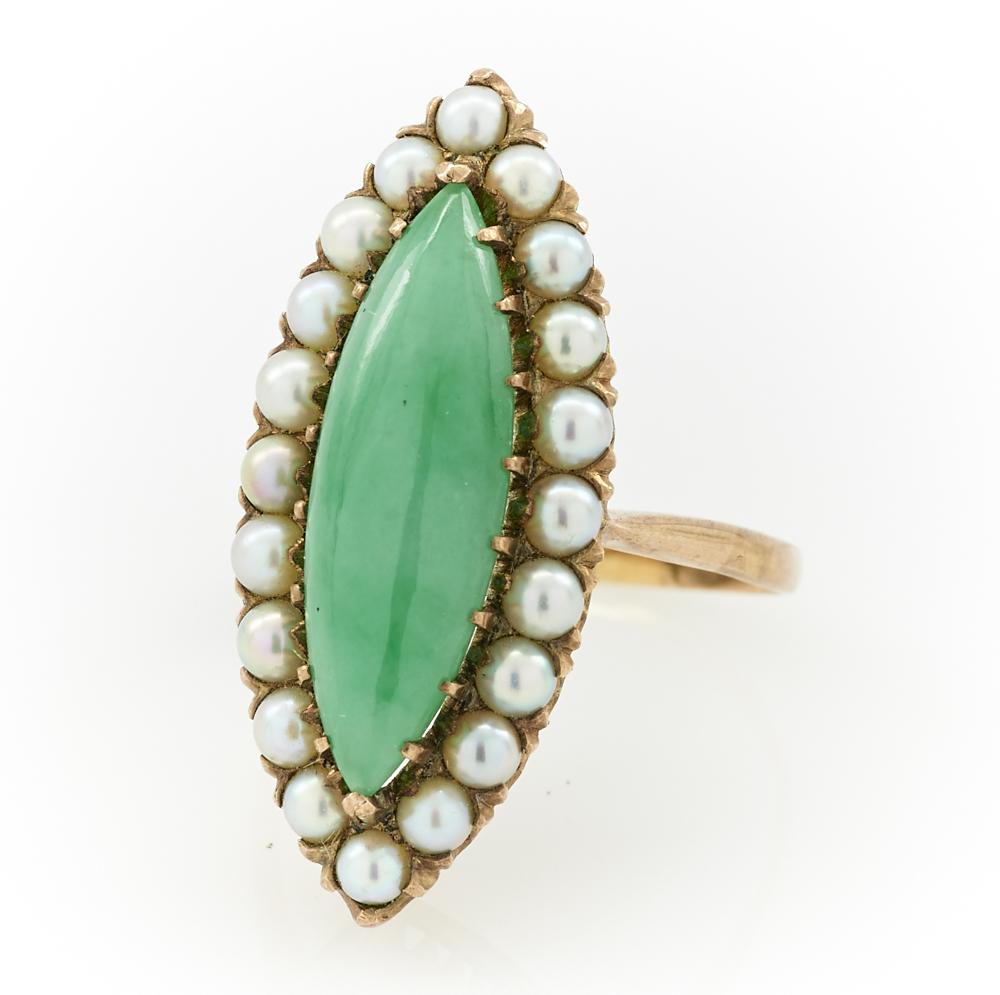 14k Yellow gold, jade & pearl ring (1 of 1)