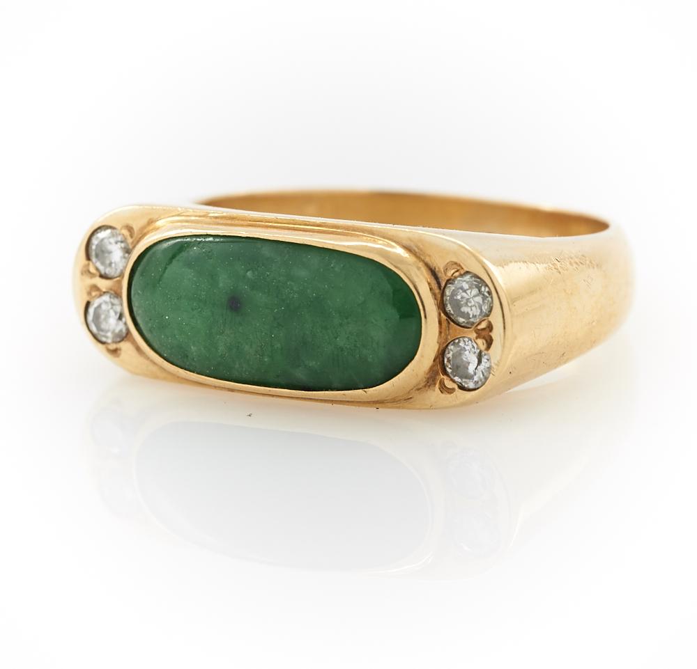 18k Yellow gold, jade & diamond saddle ring (1 of 1)