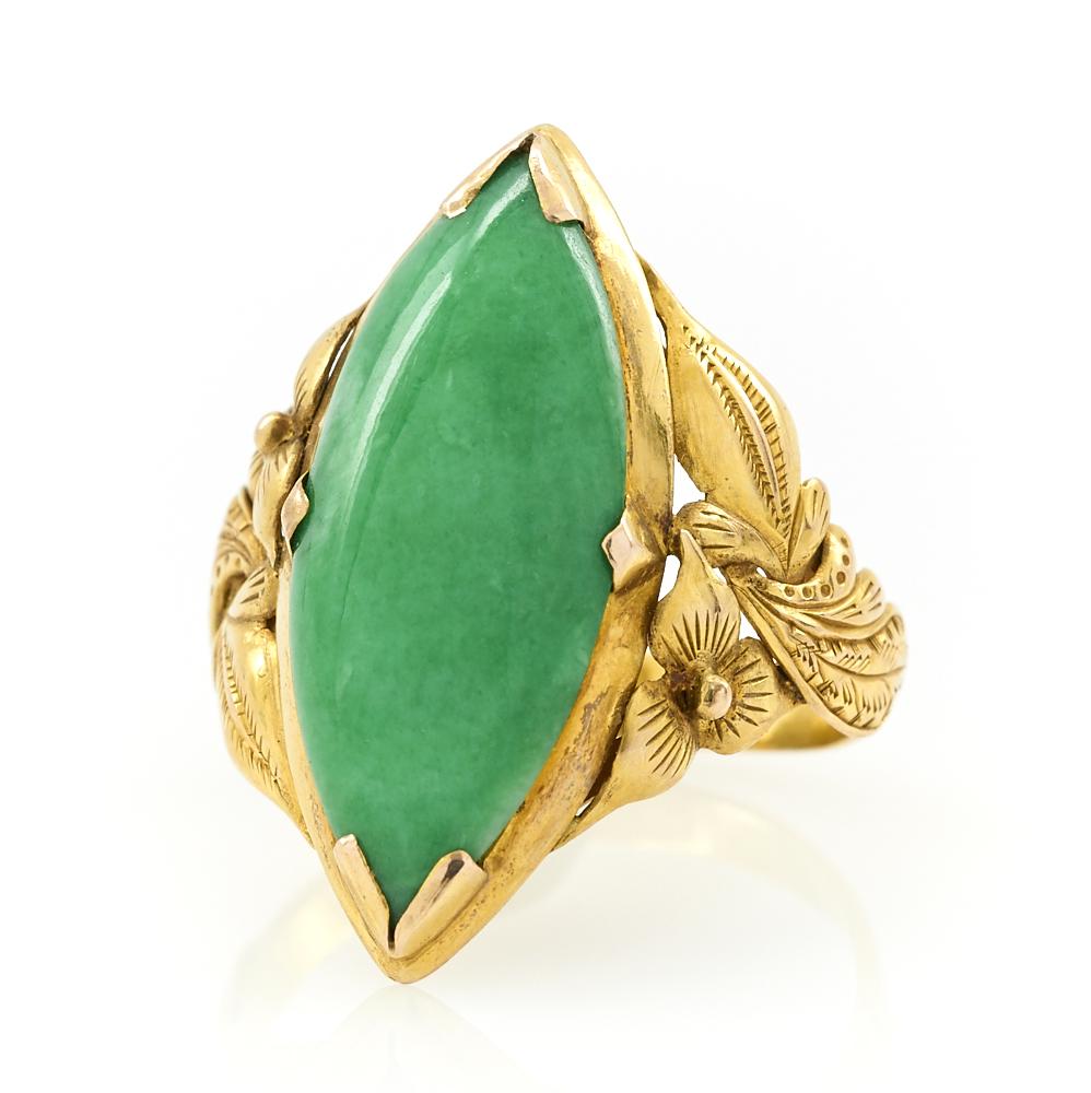 14k Yellow gold marquise jade ring. (1 of 1)