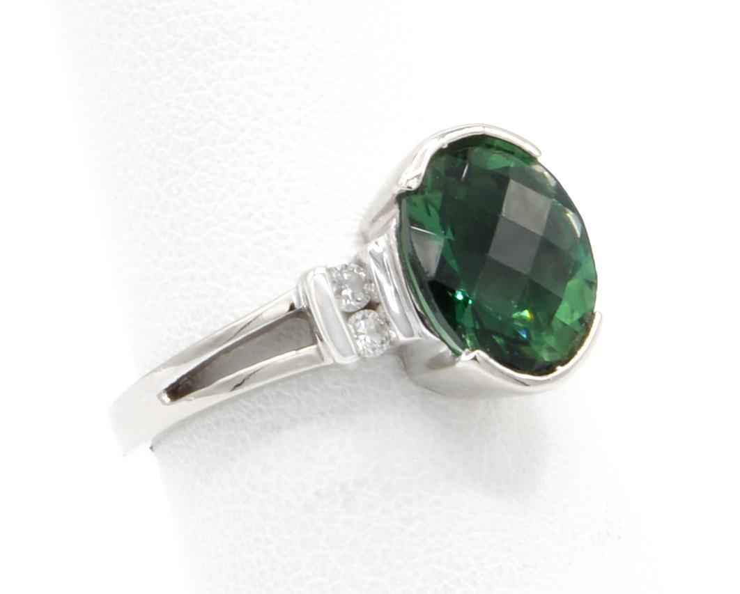 14k White gold, green tourmaline & diamond ring (1 of 4)