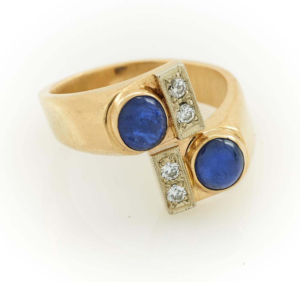 14k Yellow gold, sapphire & diamond bypass ring (1 of 1)