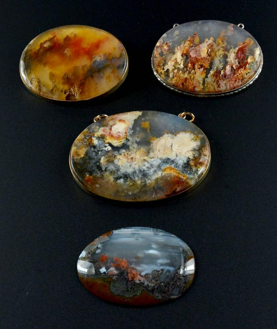 Grouping of four moss agate brooches and pendants (1 of 1)