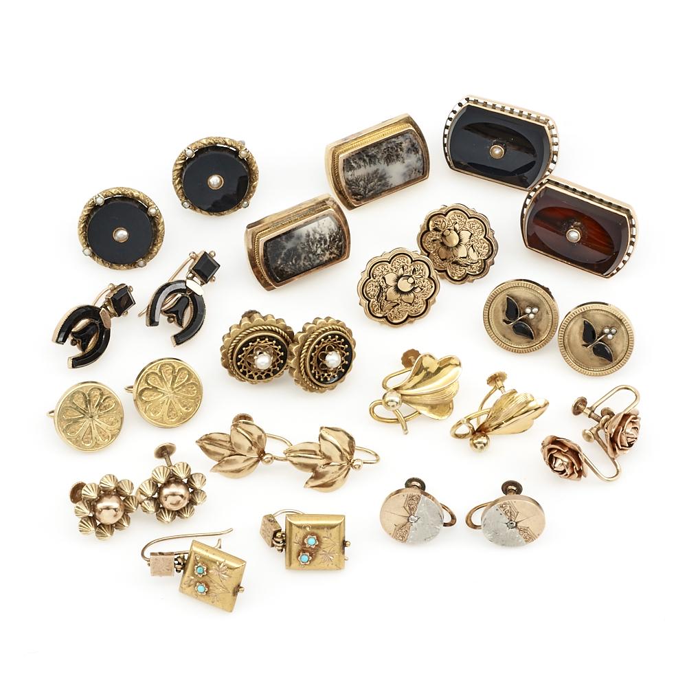 Lot of Victorian earrings including 14k, 12k, 10k (1 of 1)