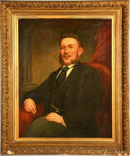 Simeon Solomon (British 1840-1906) 19th c Portrait: Simeon Solomon (British 1840-1906) 19th c Portrait of a Gentleman with perfect Lamb Chops. Oil on canvas, signed lower left "S. Solomon". Canvas: 36" x 28"; Frame: 46" x 37 1/2". Very good condition.