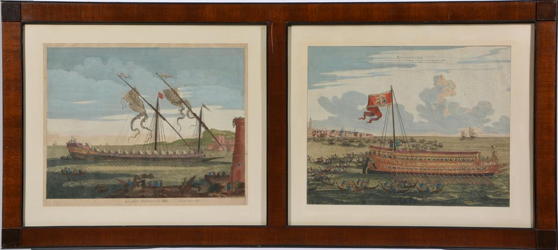 Pair of 18th c Nautical hand Colored Engravings (1 of 5)