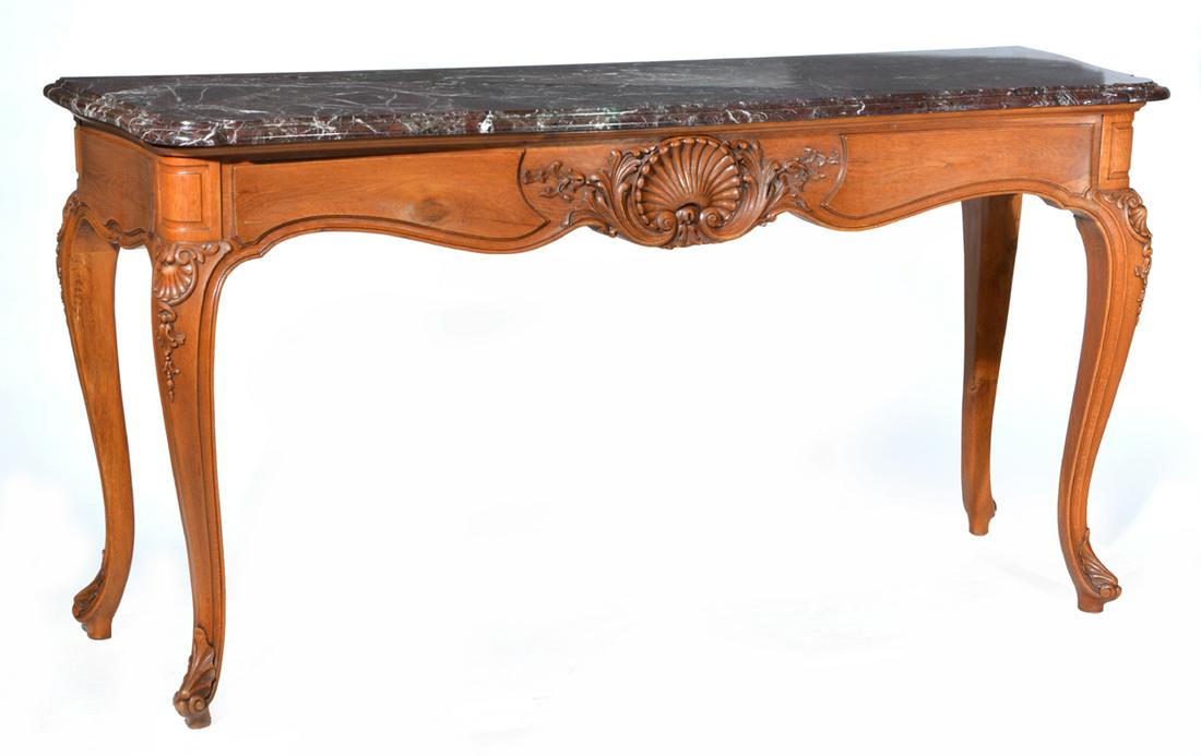 French Marble Top Oak Console Table (1 of 2)