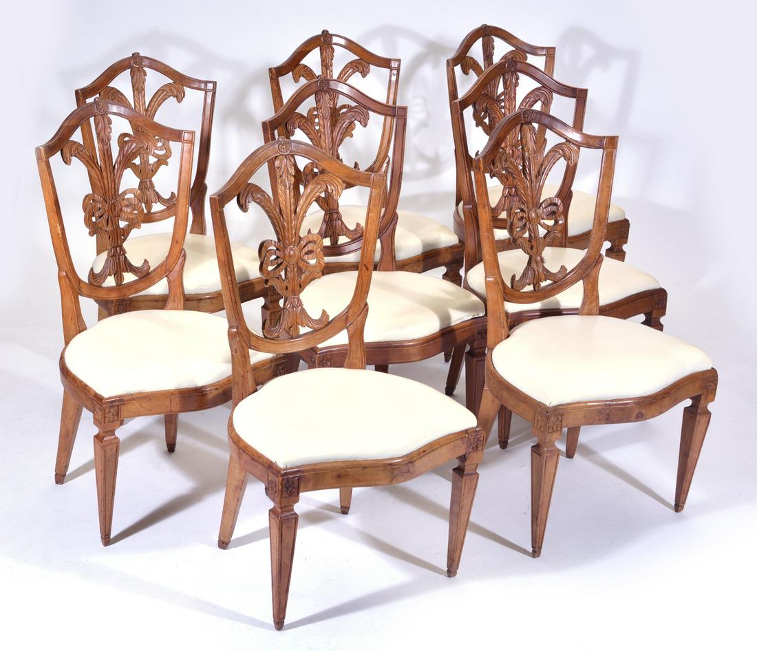 8 French Carved Walnut Shield Back Chairs, 18th/19th c (1 of 5)