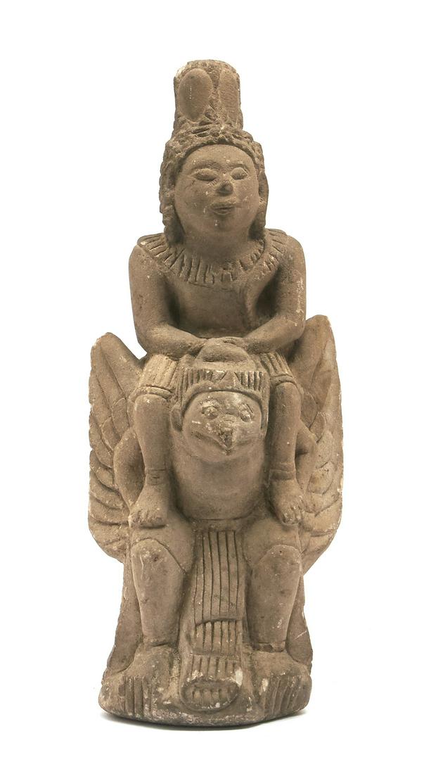 Indian carved stone statue of Vishnu riding on Garuda (1 of 3)