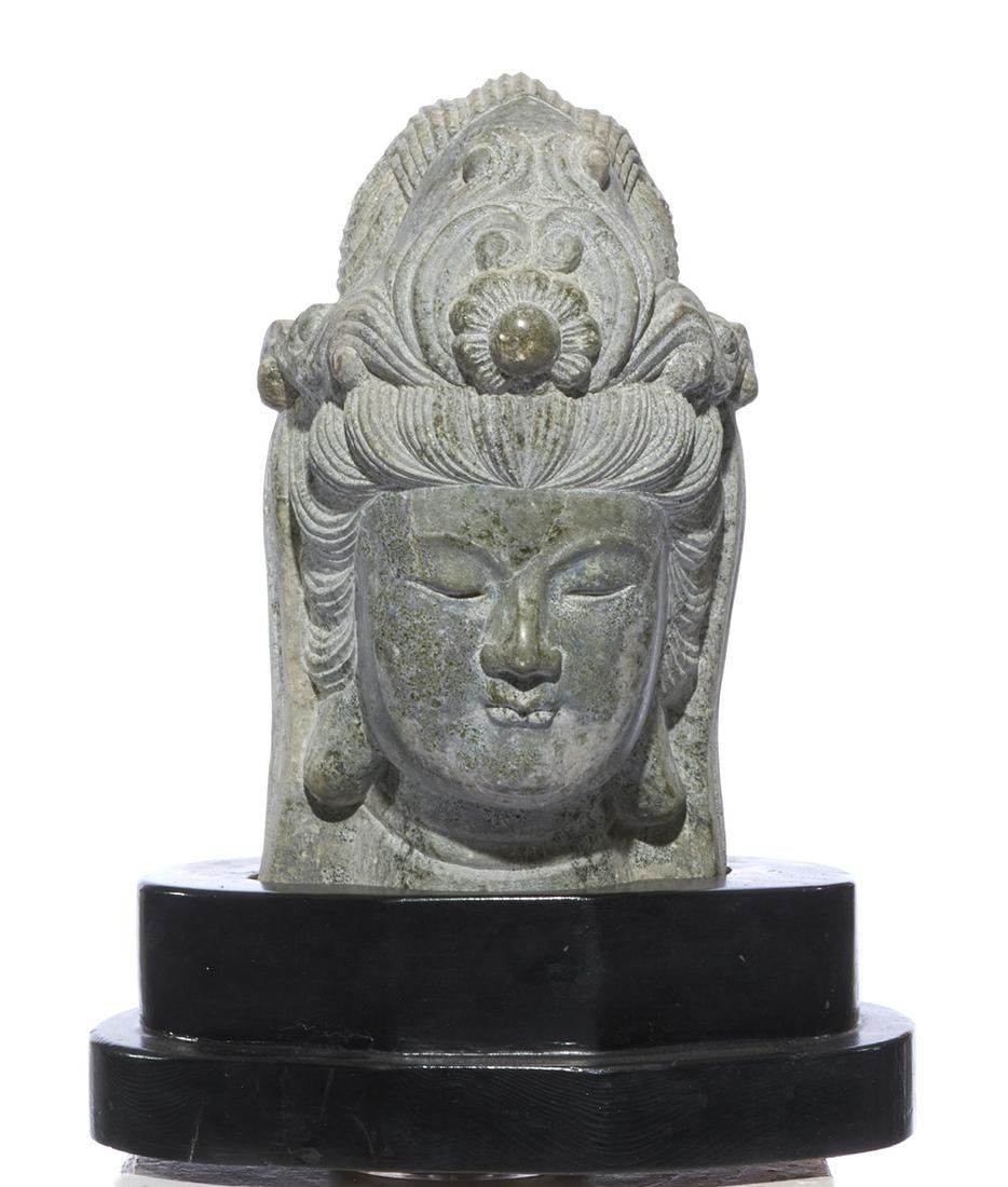 Stone Buddha head on stand, 22" t (1 of 2)