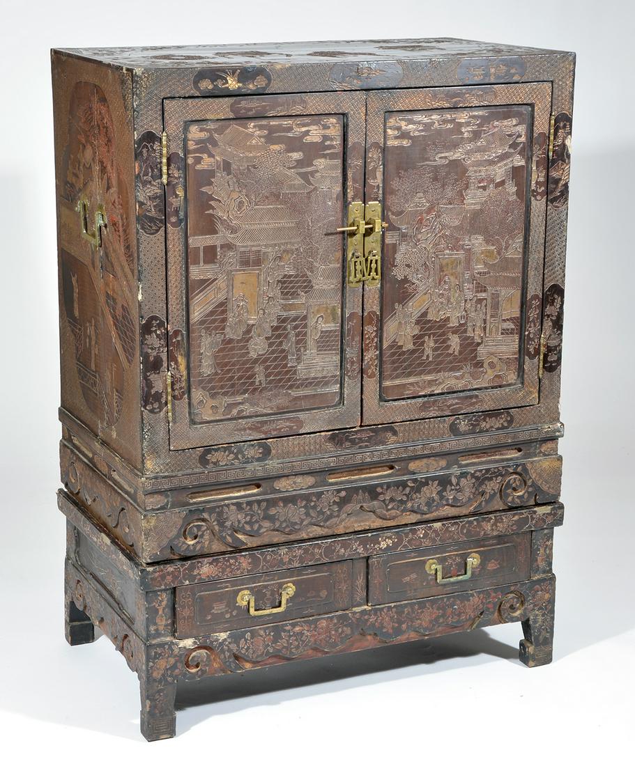 Chinese Black Lacquer Cabinet (1 of 7)
