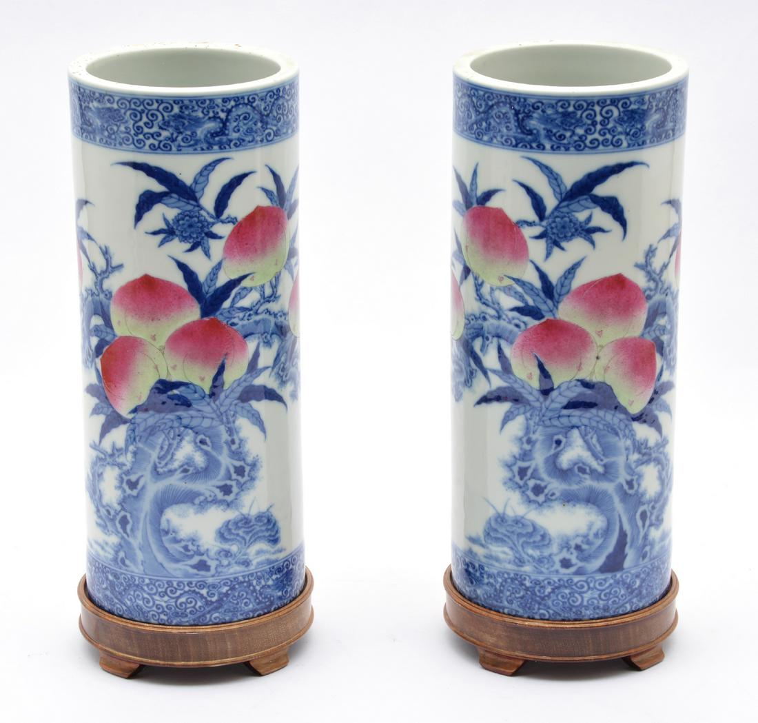 Pair of Chinese Porcelain Hat Stands with peaches (1 of 4)