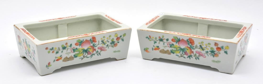 Pair Chinese Porcelain Low Planters with Peaches. (1 of 4)