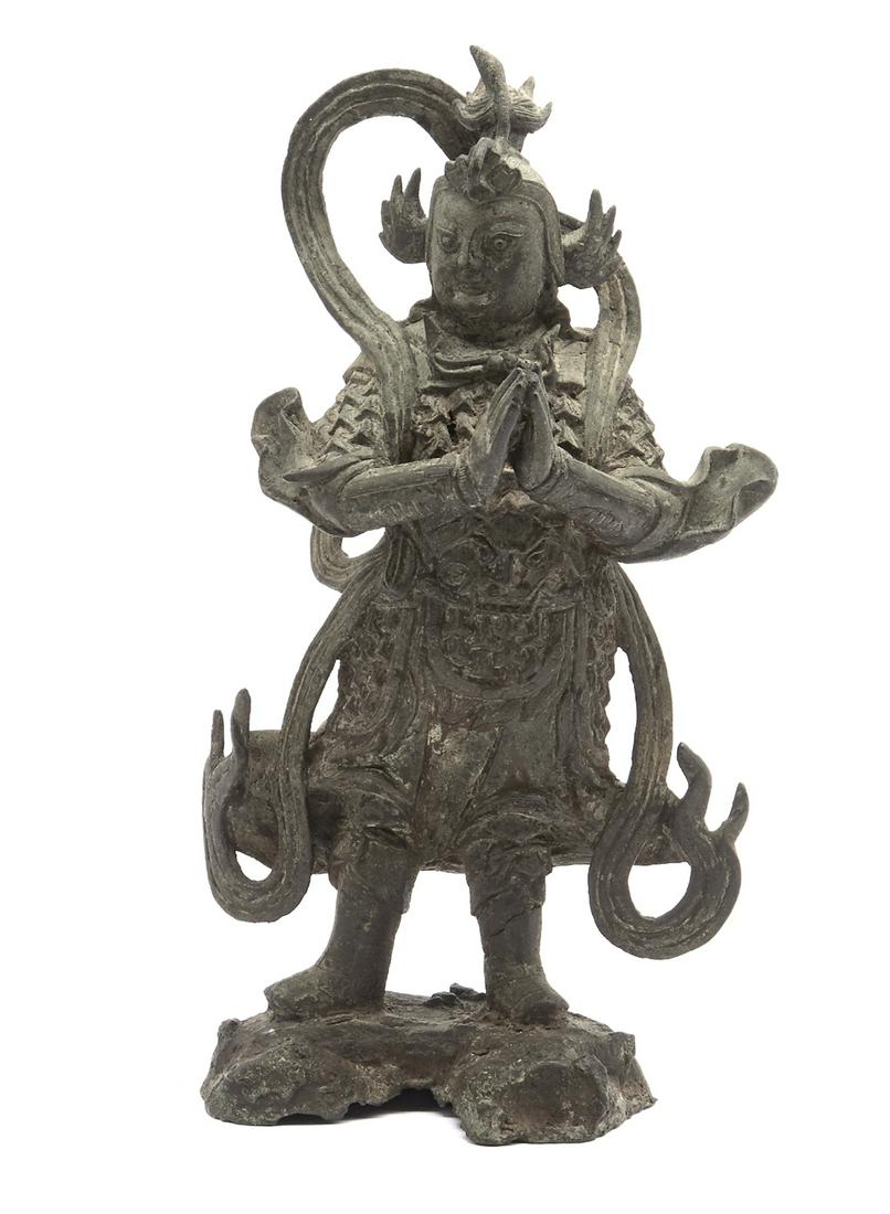 Chinese Ming era bronze of a standing immortal, 9"t (1 of 3)