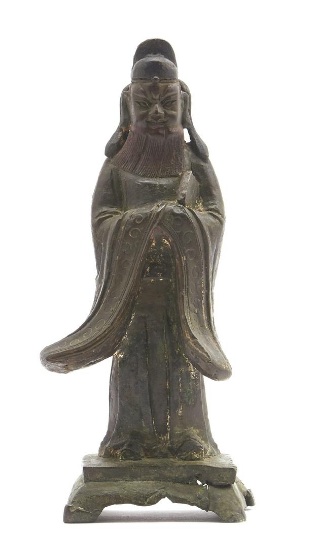 Chinese bronze standing figure of a scholar, 11 1/4"t (1 of 3)